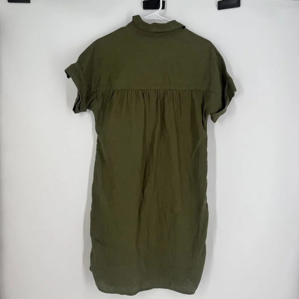 J.Crew Baird McNutt Shirt Dress Irish Linen Button Down Short Sleeve Green Sz S